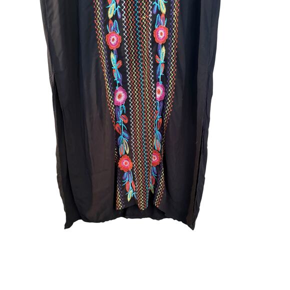 Woman’s Embroidered Kaftan Dress Black ONE SZ 100% Cotton Lightweight Boho Mumu - Picture 3 of 8